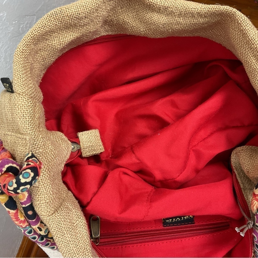 Catori Burlap Shoulder Bag Red Tassel Beads Boho Vacation - Picture 4 of 12
